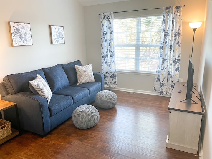 Downstairs Bedroom / Game Room with smart tv, PlayStation 3, board games and books