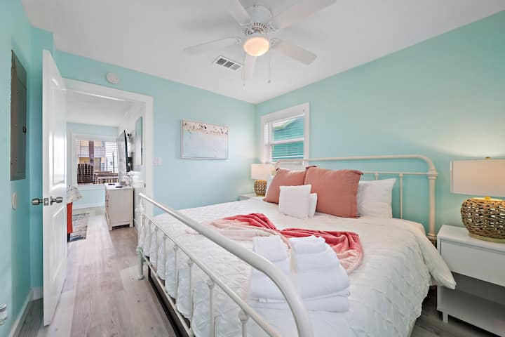 This bedroom has a king sized bed