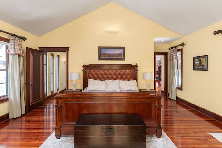 The Florence: Master bedroom with en suite and balcony overlooking yard; also access to patio