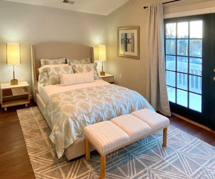 Spacious Master Bedroom with Luxury Linens from William Sonoma.  Also has its own private balcony with grill.