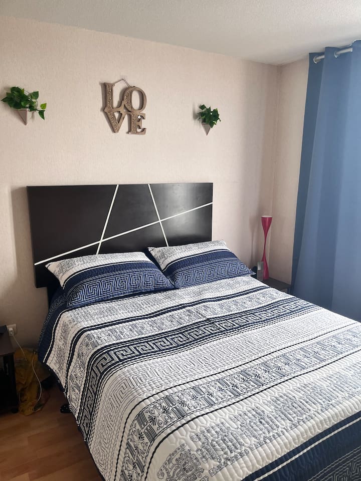 Chumba chote cha kulala cha Queen Kitanda na bafu la kujitegemea. Mtazamo mzuri wa bahari . 