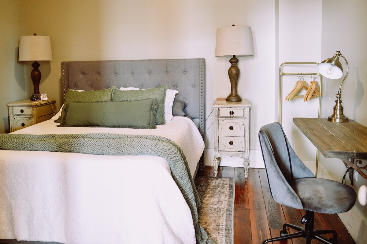 One bedroom has a plush queen bed (we get told all the time how comfortable it is), a dresser, and a desk for you to work at if needed.