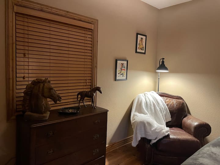 Guest Bedroom dresser and leather chair