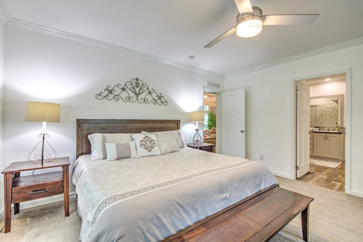 Master bedroom with new king-size Tuft and Needle mattress with antimicrobial protection by HeiQ and mattress protector cover.  