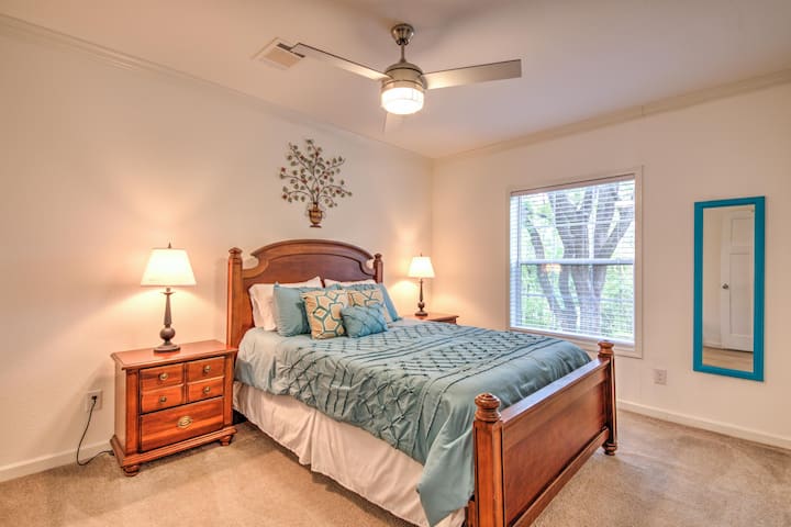 Front bedroom with new queen-sized Tuft and Needle mattress with antimicrobial protection by HeiQ and mattress protector cover.  