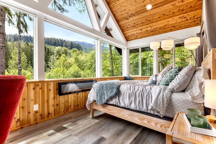 Master bedroom sunroom with gorgeous views, and cozy electric fireplace. This is located on the 2nd floor.