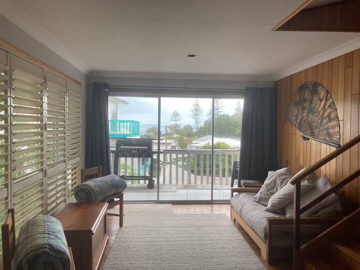 lower floor - 2 doubles, separate bathroom with bath plus verandah + BBQ
