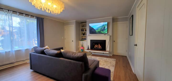 Dhomë komode familjare (dhoma e ndenjjes 2) me oxhak me gaz, televizor 55", divan i rehatshëm dopio" queen "