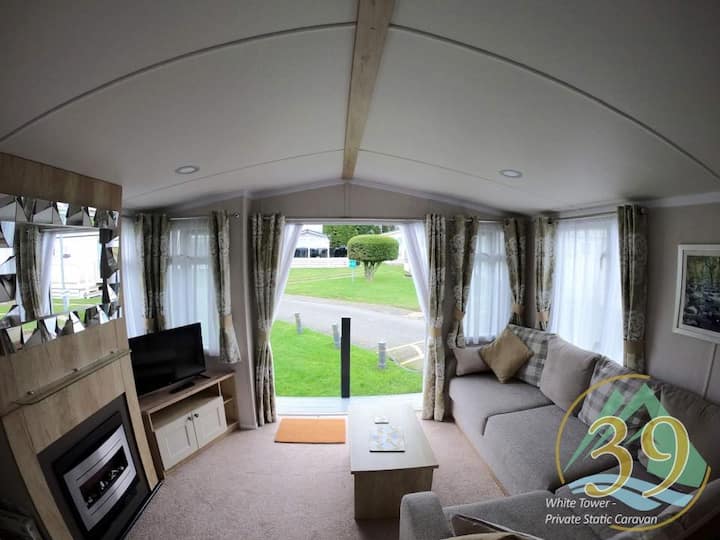 Lounge area with front opening French double doors