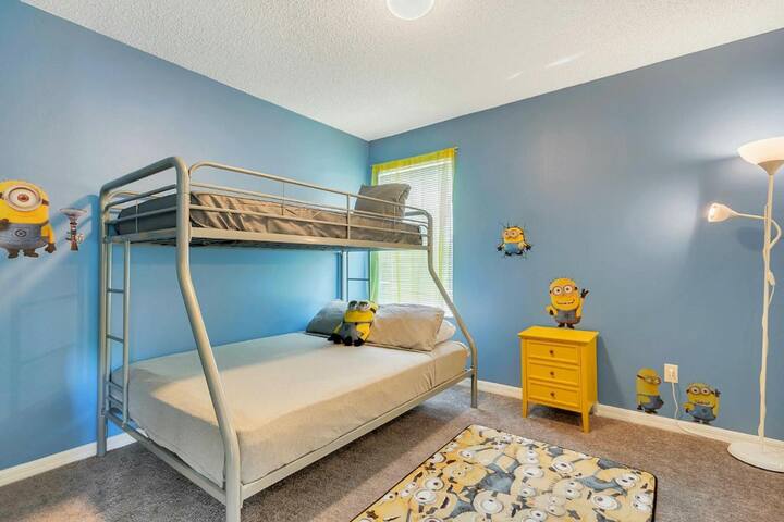 Minions themed roomed with bunk beds Twin (Up) Full (Down)