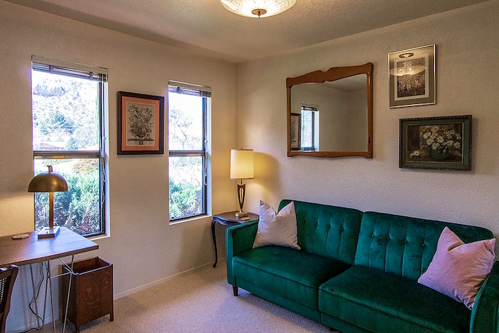 Office/2nd guest bedroom with Queen sofa bed and chaise single fold out chair/bed.  Full mirrored closet wtih window facing east.