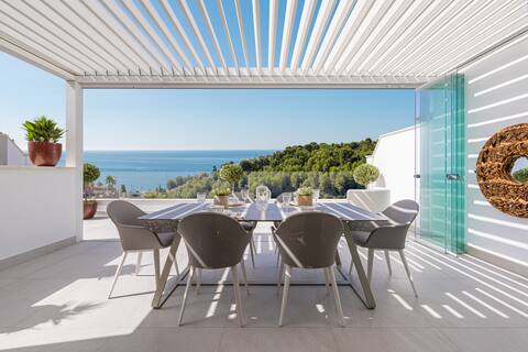 Modern villa with private pool and beach club