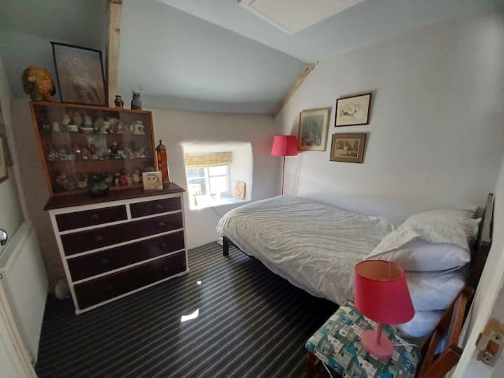 La habitación "Búho" tiene una cama doble tamaño queen – ¡algunas hermosas pinturas y muchos búhos!