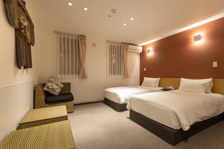 This bedroom is a twin room for 2 with ensuite private shower room. Single beds are presented as standard, or a king bed may be requested at the time of booking.