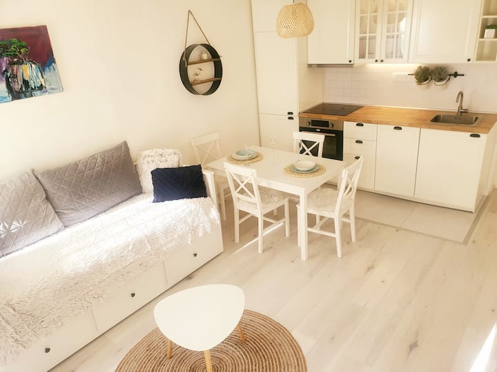 Sebule yenye kitanda cha sofa. 