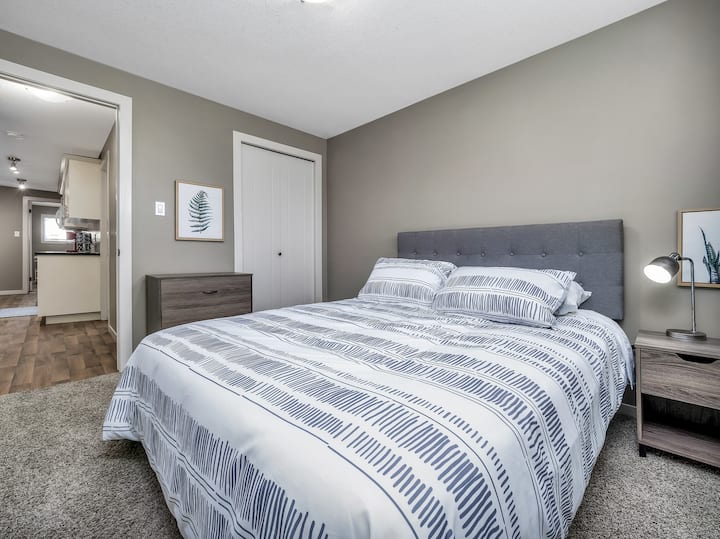 Bedroom 1 has lots of extra space and includes a queen memory foam mattress dresser, night stand and closet. 