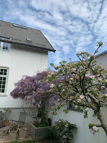 Smuk stor villalejlighed med pejs, balkon og have gallery image 4