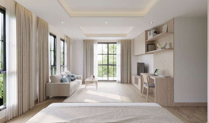 Spacious 2-bed suite with gym and pool