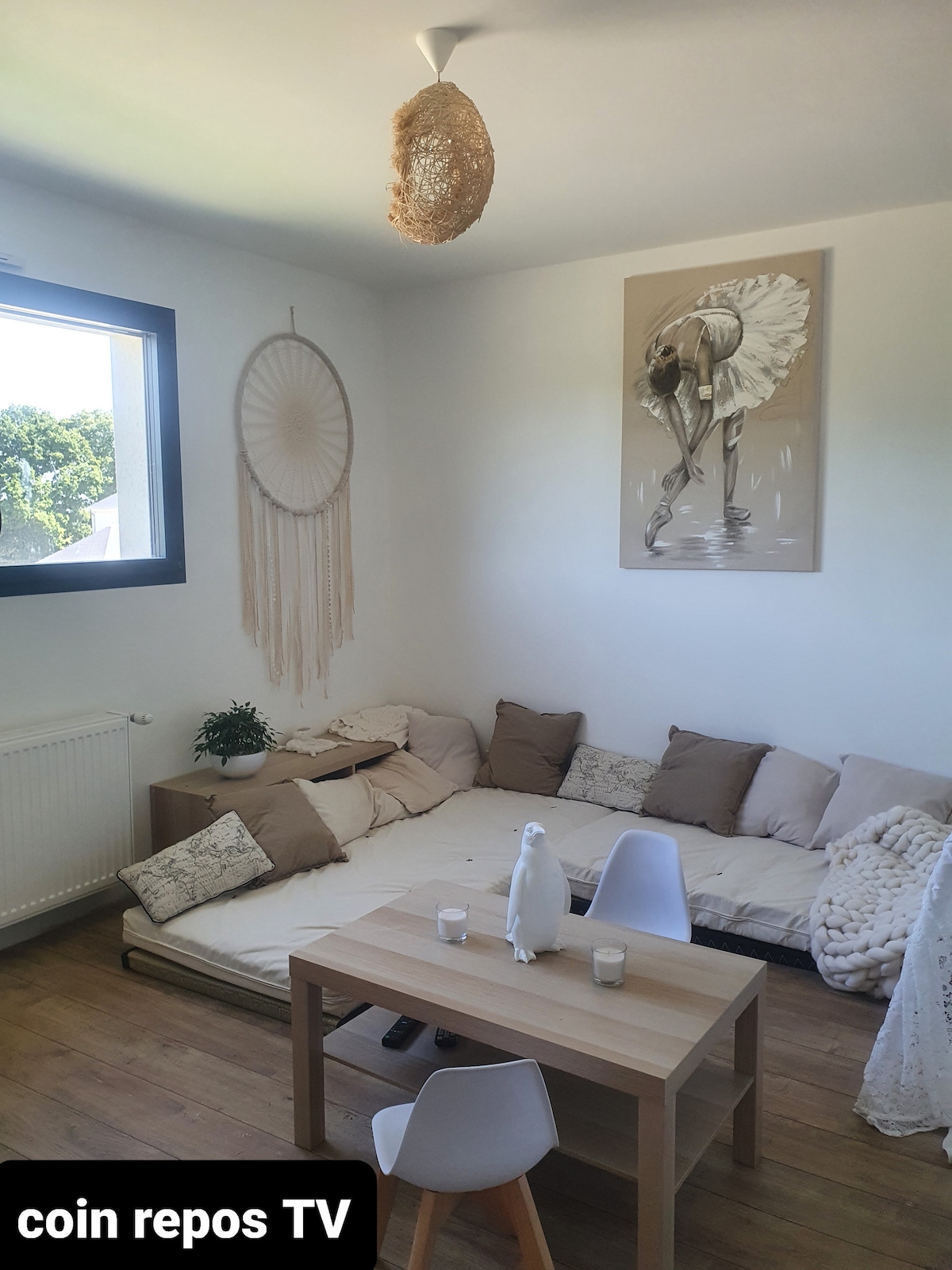 Sallë pritjeje në katin e sipërm me televizor, netflix.