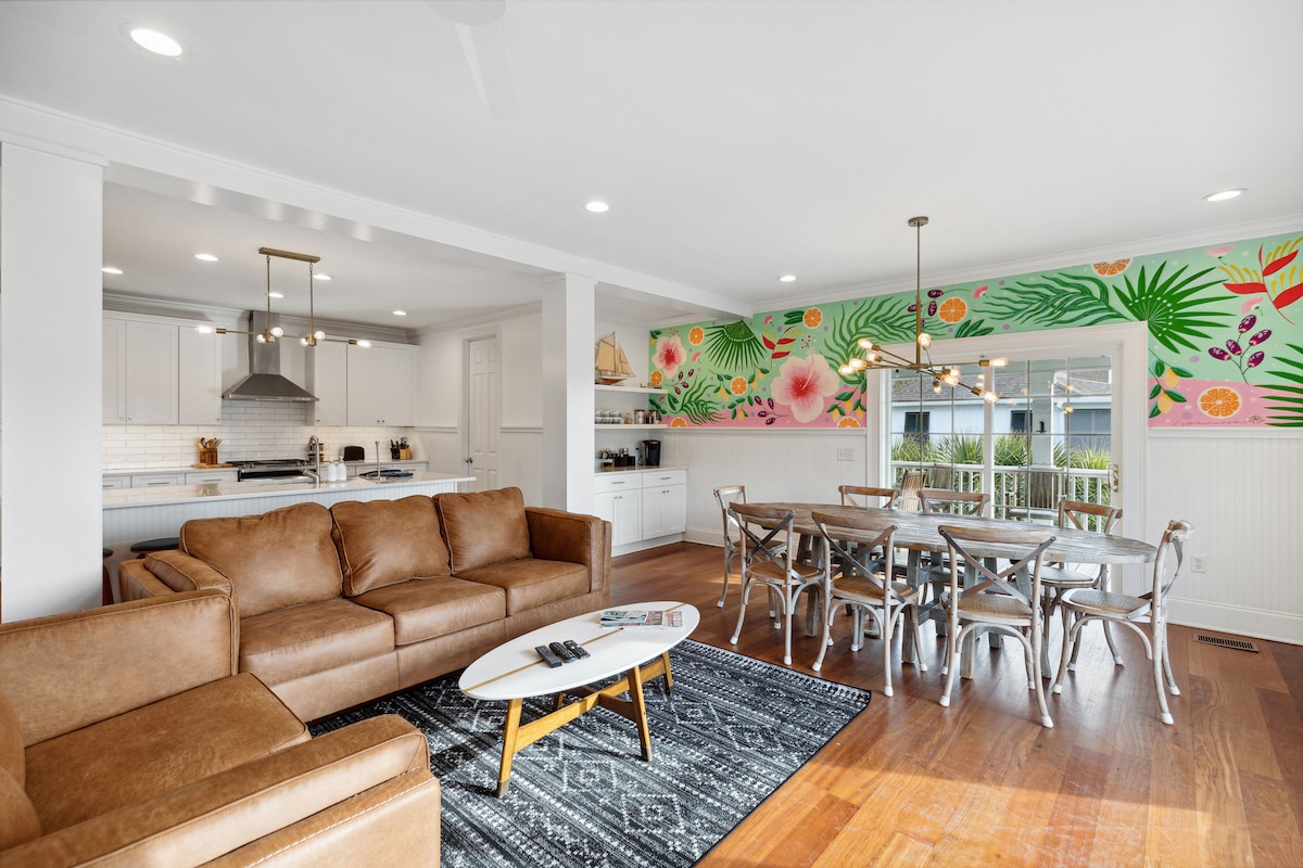 open concept kitchen, dining, and family room