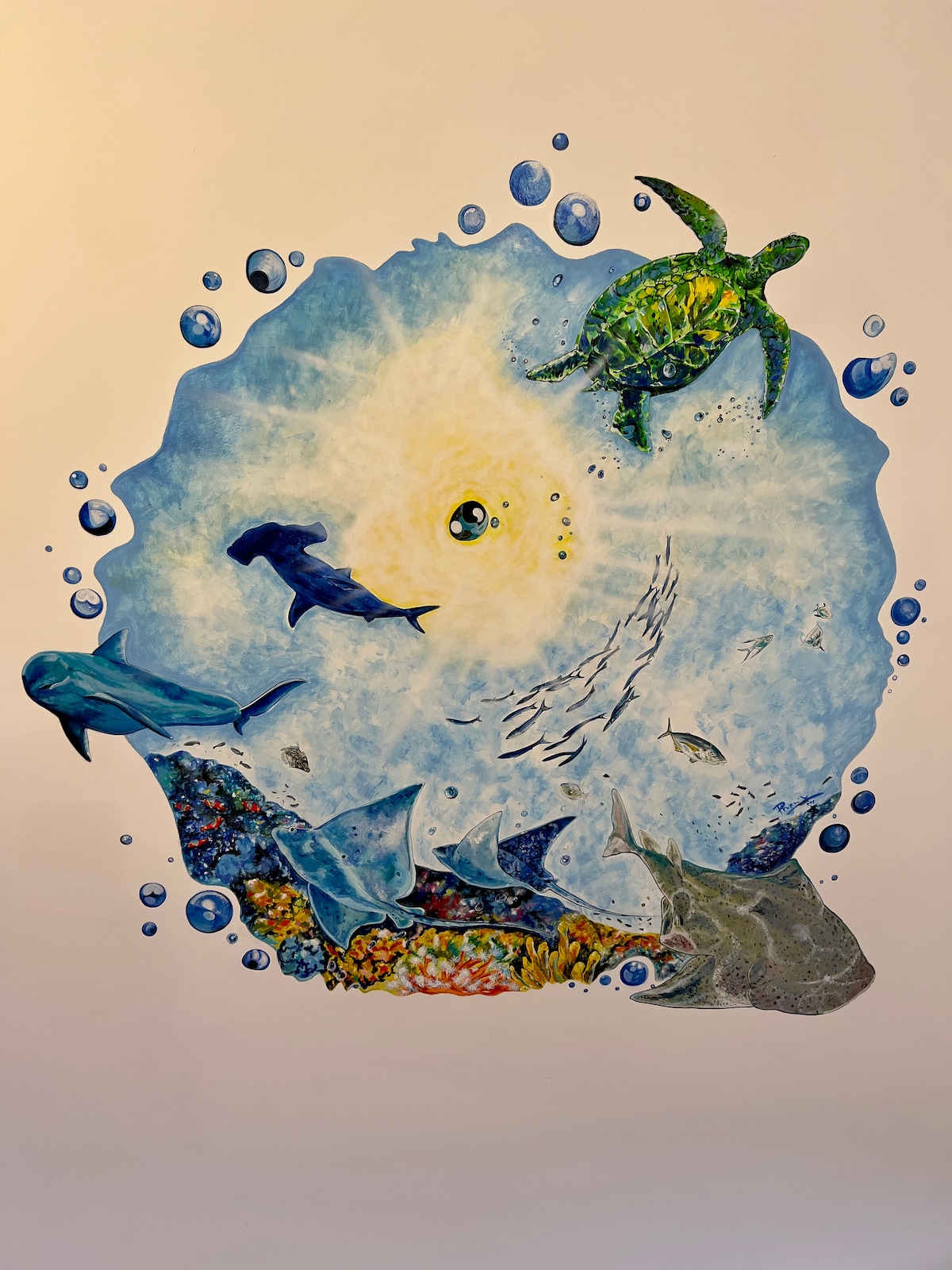 Buceando Casa Mar is a work made directly on the wall of Casa Mar by the basic artist in El Cotillo 
http://www.elyphenixartist.com/
