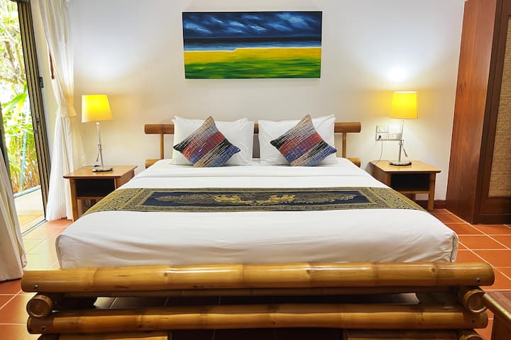 Romantic bamboo double bed in master bedroom