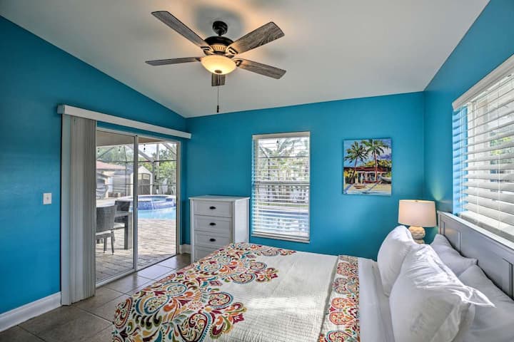 The other bedroom with Queen bed looks out to the pool/spa.