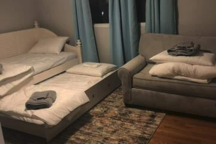 Guest BR with trundle and single fold out sofa.