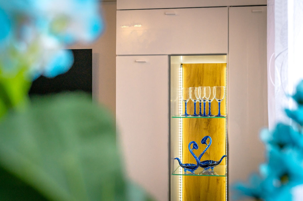 灯光衣柜里的葡萄酒杯