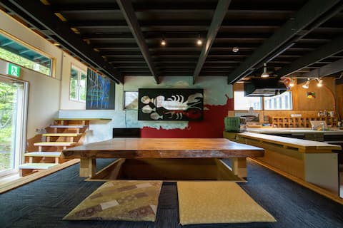 Villa with open-air bath  in the forest, lakeside