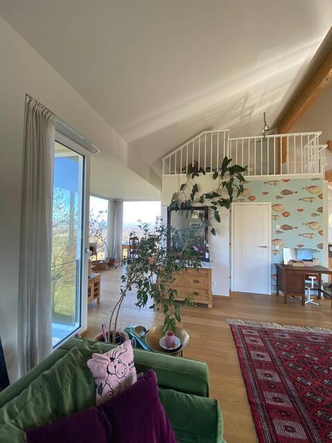 Loft overlooking the City, swimming pond, Garden..