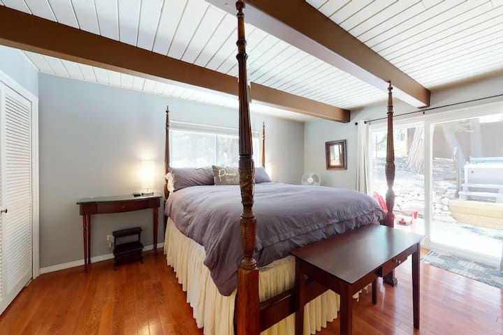 First floor bedroom with king bed and attached bathroom. 