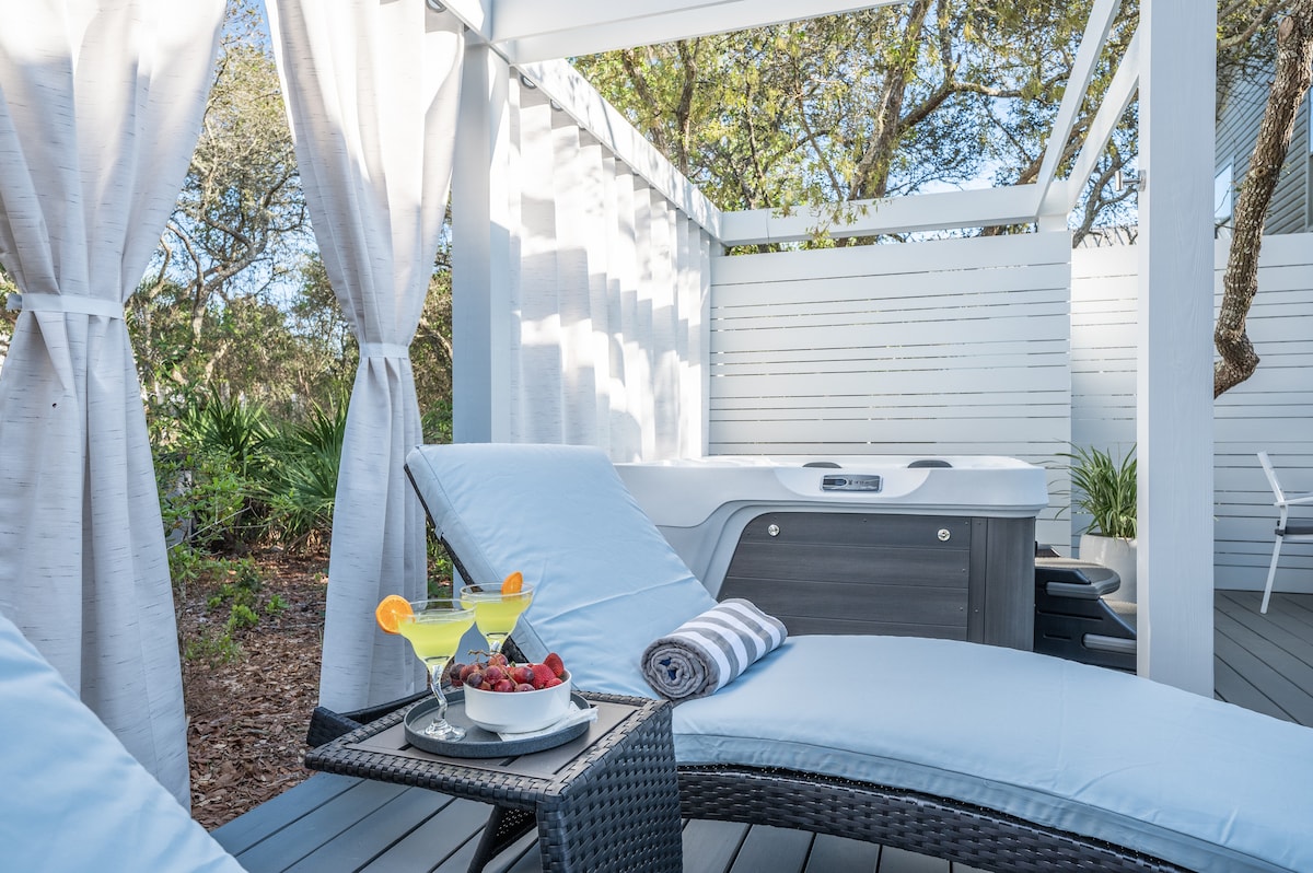 Private back patio nestled in trees at Juan Love in Santa Rosa Beach