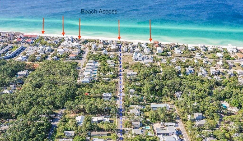 Its just 260 steps, on the blue path, to one of 5 neighborhood beach accesses along a one mile hassle-free public beach. The next access 1/2 block away and has bathrooms, boardwalk