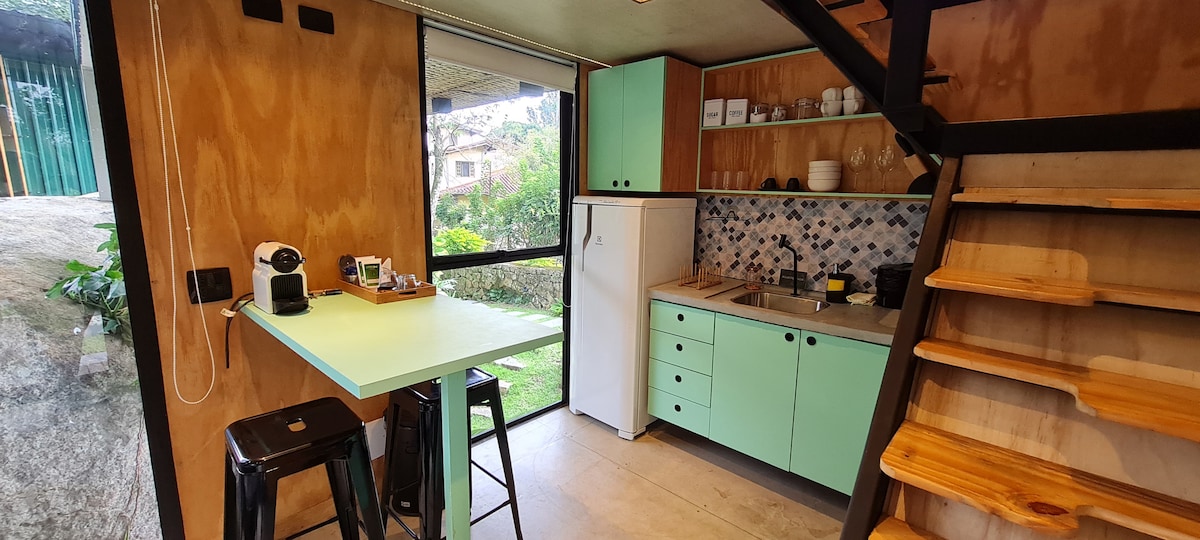 Kitchen at Casa Natu Ilhabela Studio Feiticeira with Jacuzzi in Ilhabela