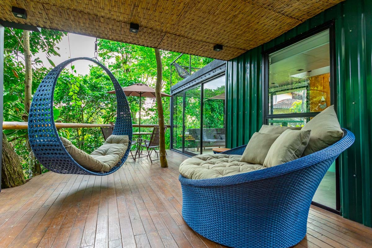 Outside Area with Swing & Chaise at Casa Natu Ilhabela Bonete Studio with Jacuzzi in Ilhabela