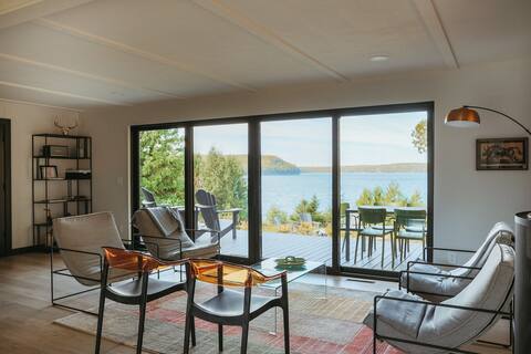 Mid Century Lake House with private beach