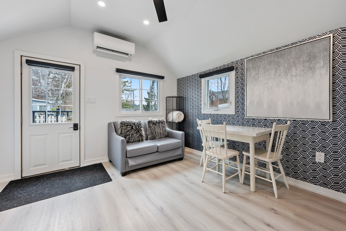 漂亮的起居/用餐区，配有拉出式沙发。