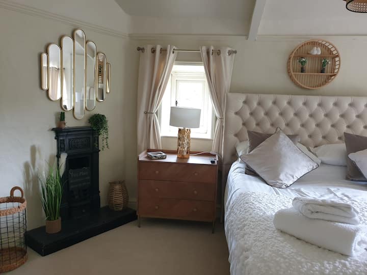 Bedroom 2 - King Size Bed and original fire place