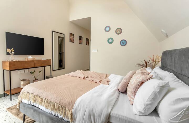 Bedroom 3, with a TV and a full length mirror
