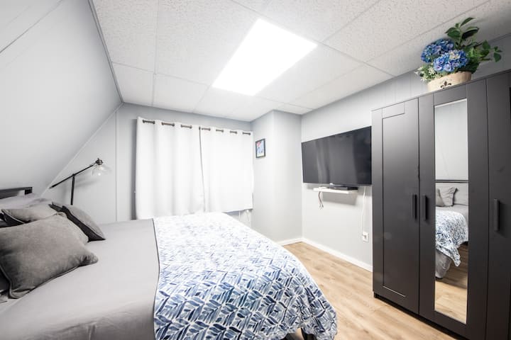 Camera da letto king-size con TV Roku da 55 pollici.  Gratis Disney+, Hulu e ESPN+. 