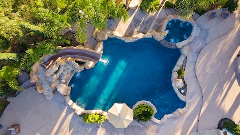 WATER SLIDE & Grotto, Heated pool game room, GOLF