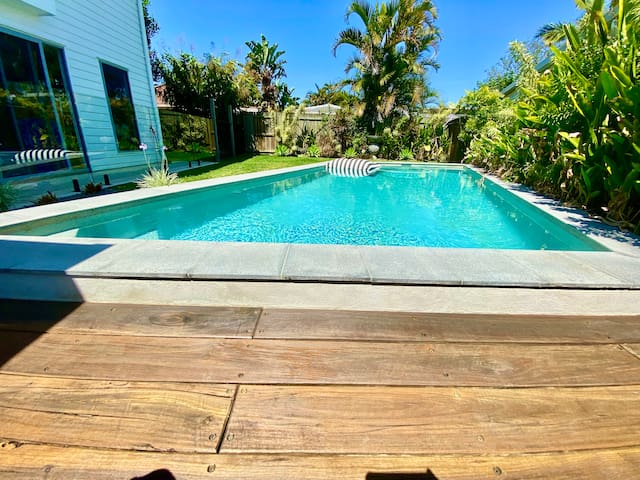 500m to beach and cafe scene with pool!