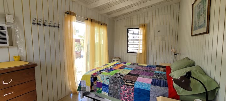 The bedroom with slider to the backyard