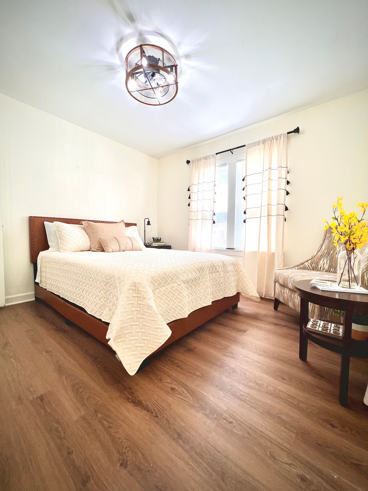 1st- Queen bed, new ceiling fan/light combo