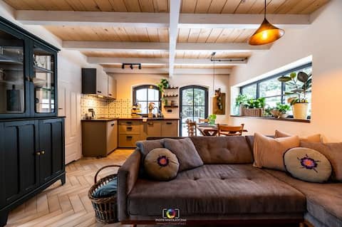 Chalet with a fireplace in the Jizera Mountains.