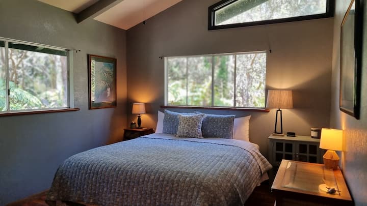 Master bedroom with California King bed (west facing side of the house).