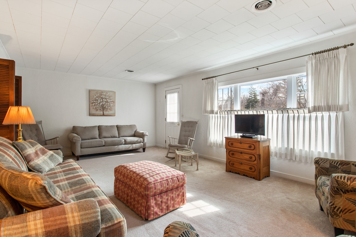 宽敞的客厅设有标准双人床尺寸的沙发，房间可以关闭以保护隐私。 