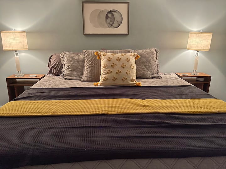 King bed in master bedroom.