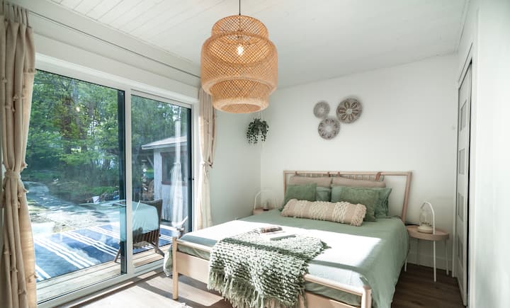 Bedroom 2 | Queen Bed | Patio Door to Rear Deck | High-Density Luxury Memory Foam | "Best Sleep of Your Life" Awaits